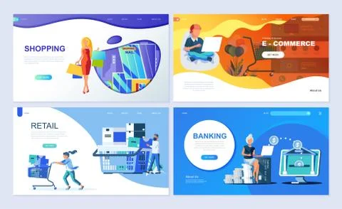 Set of landing page template header template Stock Illustration