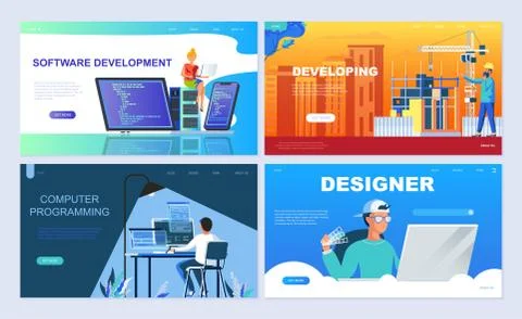 Set of landing page template header template Illustrazione stock