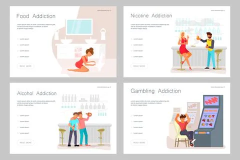 Set of Landing web page template Addicted and Bad habits people. Unhealthy li Stock Illustration