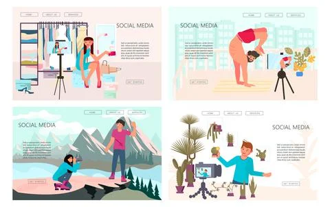 Set of Landing webpage template of vlogging. Stock Illustration