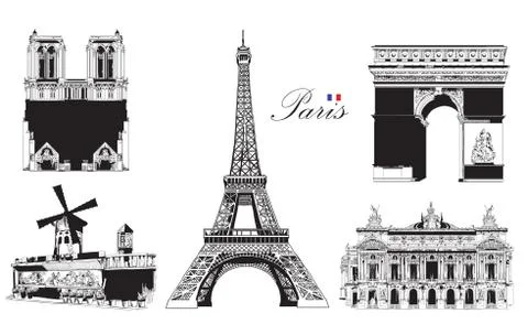Set of landmarks of Paris Stock Illustration