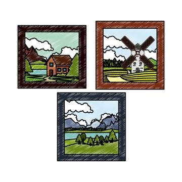 Set of landscape pictures scribble 스톡 일러스트