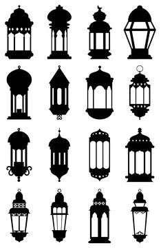 Set of lantern silhouette, isolated vector illustration Stock Illustration