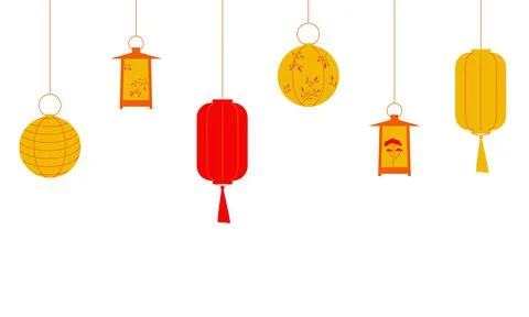 Set of lanterns isolated on a white background. Oriental Japanese lanterns with Stock Illustration