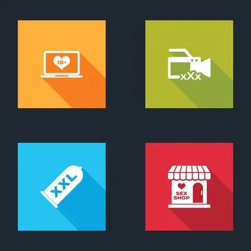Set Laptop with 18 plus content, Video camera Sex, Condom safe sex and shop Illustrazione stock