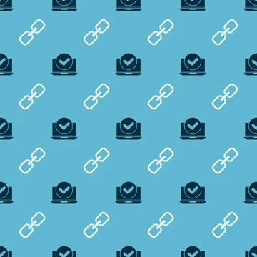 Set Laptop and Chain link on seamless pattern. Vector Stock Illustration