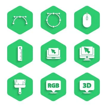 Set Laptop and cursor, Speech bubble with RGB CMYK, text 3D, Computer monitor 스톡 일러스트