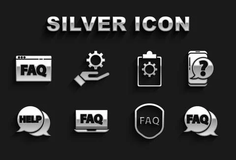Set Laptop and FAQ, Mobile phone with question, Speech bubble, Shield text, H Stock Illustration