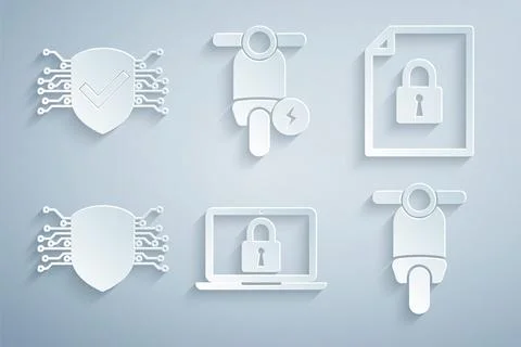 Set Laptop and lock, Document, Cyber security, Scooter, Electric scooter an.. 스톡 일러스트