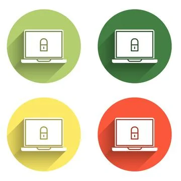 Set Laptop and lock icon isolated with long shadow background. Computer and.. Stockillustratie