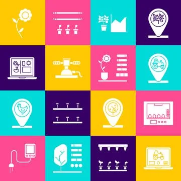 Set Laptop application for smart farm, Incubator eggs, Tractor and location.. Stock Illustration