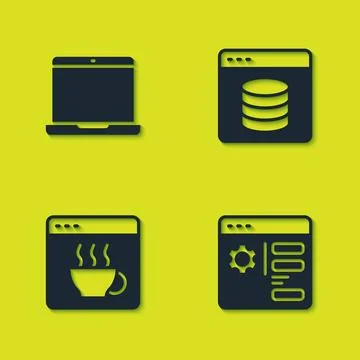 Set Laptop, Browser setting, Software and Server, Data, Web Hosting icon. V.. イラスト素材
