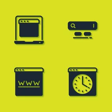 Set Laptop with browser window, Browser, and Search engine icon. Vector イラスト素材
