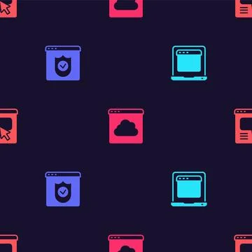 Set Laptop with browser window, Browser shield, Cloud technology data transfer 스톡 일러스트