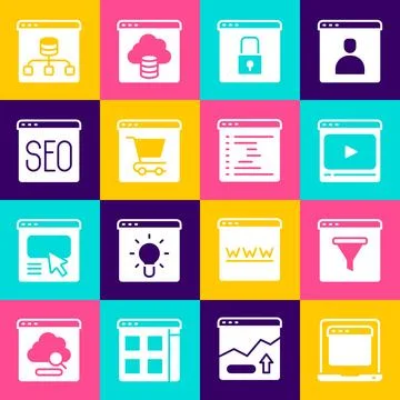 Set Laptop with browser window, Browser, Online play video, Secure your sit.. 库存插图