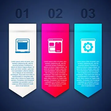 Set Laptop with browser window, Web developer programming code and Browser Stock Illustration