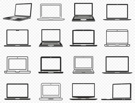Set of laptop computer icons in various styles including line and solid sil.. 스톡 일러스트