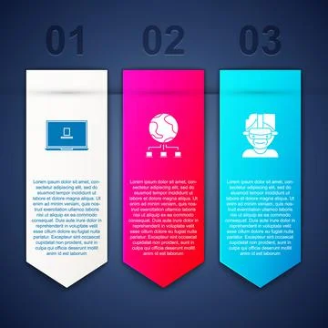 Set Laptop, Computer network and Virtual reality glasses. Business infographic Illustrazione stock