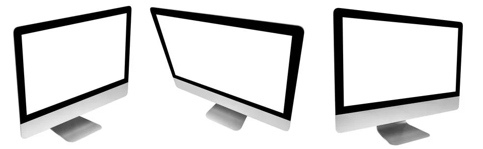 Set of Laptop computer PC with blank screen mock up isolated on white backg.. Stock Photos