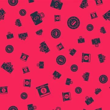 Set Laptop with dollar, Briefcase and money, Stacks paper cash and Bitcoin on Stock Illustration