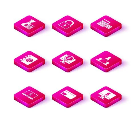 Set Laptop with dollar symbol, Envelope, Address book, Computer monitor pound Stock-Illustration