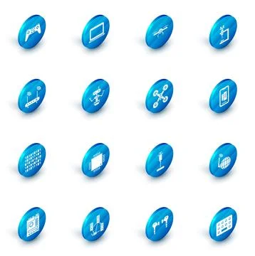 Set Laptop, Drone flying, Microscope, Router and wi-fi signal, Binary code,.. Stock Illustration