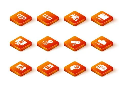 Set Laptop with exclamation mark, Mobile closed padlock, Lock computer monitor Illustrazione stock