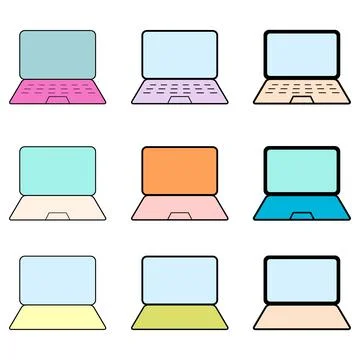 Set of laptop flat web icon, notebook computer technology symbol , blank disp Stock Illustration