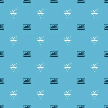 Set Laptop with graph chart and Sales funnel on seamless pattern. Vector Stock Illustration