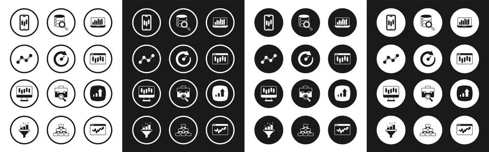 Set Laptop with graph chart, Digital speed meter, Graph infographic, Mobile Stock Illustration