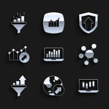 Set Laptop with graph chart, Financial growth, Stocks market graphs, Project Stockillustratie