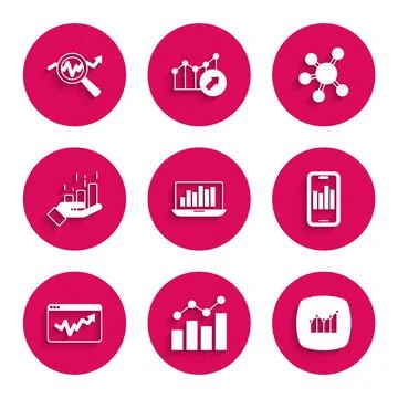 Set Laptop with graph chart, Financial growth, Mobile, Graph infographic Illustrazione stock
