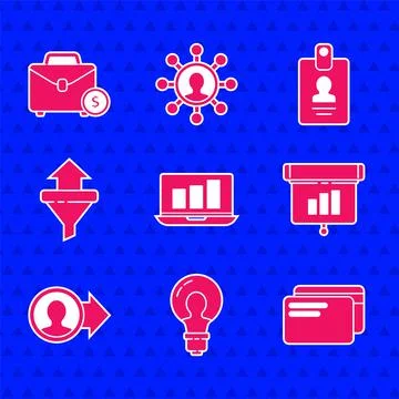 Set Laptop with graph chart, Light bulb concept of idea, Credit card, Graph Stock-Illustration
