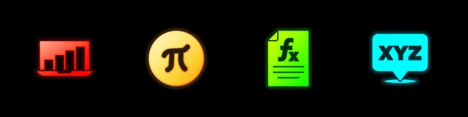 Set Laptop with graph chart, Pi symbol, Function mathematical and XYZ Coordinate Stock Illustration
