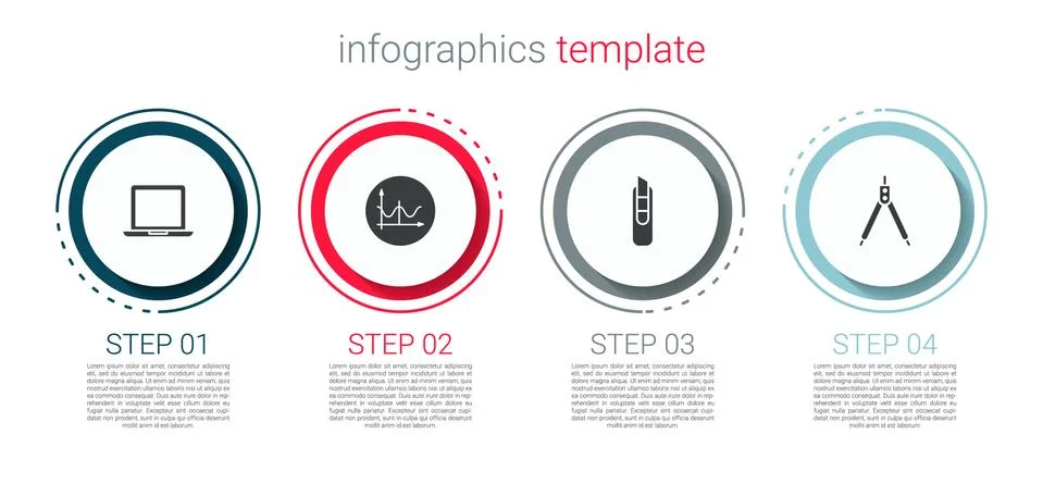 Set Laptop, Graph, schedule, chart, diagram, Stationery knife and Drawing Stock Illustration