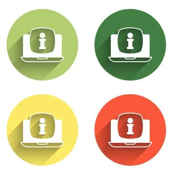 Set Laptop with information icon isolated with long shadow background. Colo.. Stock Illustration