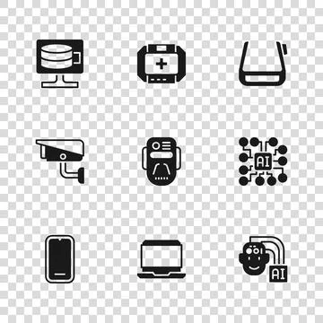 Set Laptop, Neural network, Humanoid robot, Artificial intelligence, Smart .. Stockillustratie
