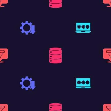 Set Laptop with password, Cost reduction, Server, Data, Web Hosting and Location Stock Illustration