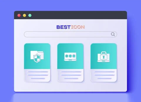 Set Laptop with password, Document folder protection and and lock icon. Vector 스톡 일러스트