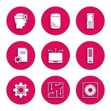 Set Laptop Processor Computer cooler Video game console File document Music p 스톡 일러스트