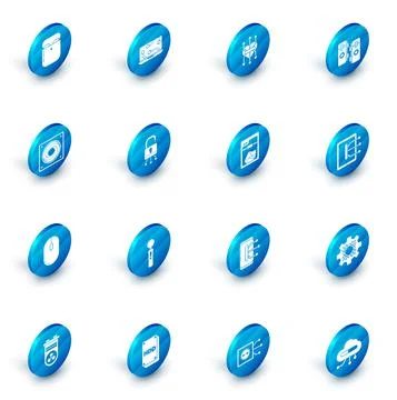 Set Laptop, Processor, Gamepad, Computer cooler, mouse, Lock on digital circuit 스톡 일러스트