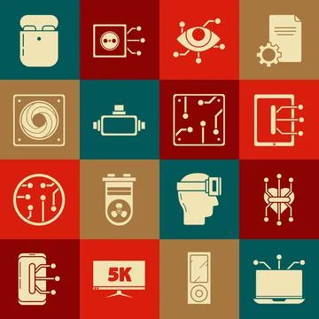 Set Laptop, Processor, Tablet, Virtual reality, glasses, Computer cooler, Air Illustrazione stock