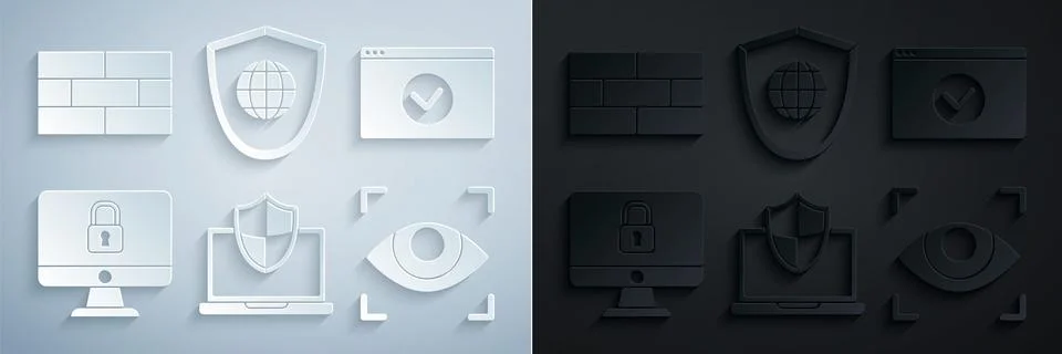 Set Laptop protected with shield, Secure your site HTTPS, SSL, Lock on computer Stock Illustration