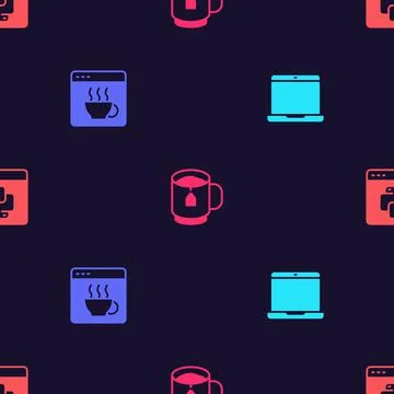 Set Laptop, Software, Cup tea with tea bag and Python programming language on Illustration