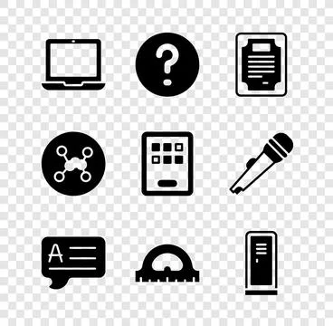 Set Laptop, Speech bubbles with Question, Certificate template, Answer, Pro.. Stock Illustration