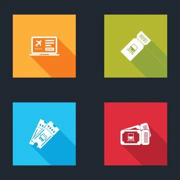 Set Laptop with ticket, Train, Bus and icon. Vector Ilustración de archivo