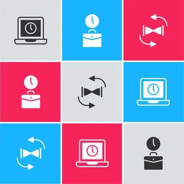 Set Laptop time, Work and Old hourglass with sand icon. Vector Stock Illustration