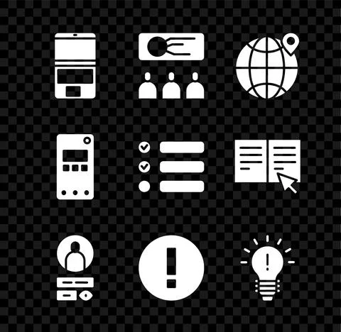 Set Laptop, Training, presentation, Location the globe, Create account screen Stock Illustration