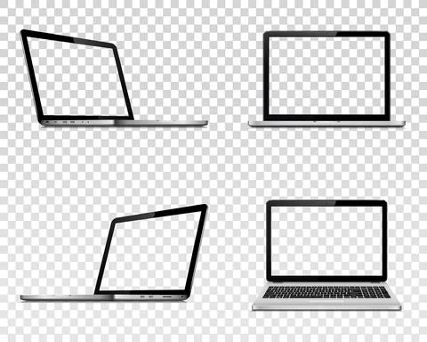 Set of laptop with transparent screen. Perspective, top and front view. Vecto Illustrazione stock