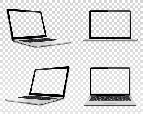 Set of laptop with transparent screen. Perspective, top and front view. Illustrazione stock
